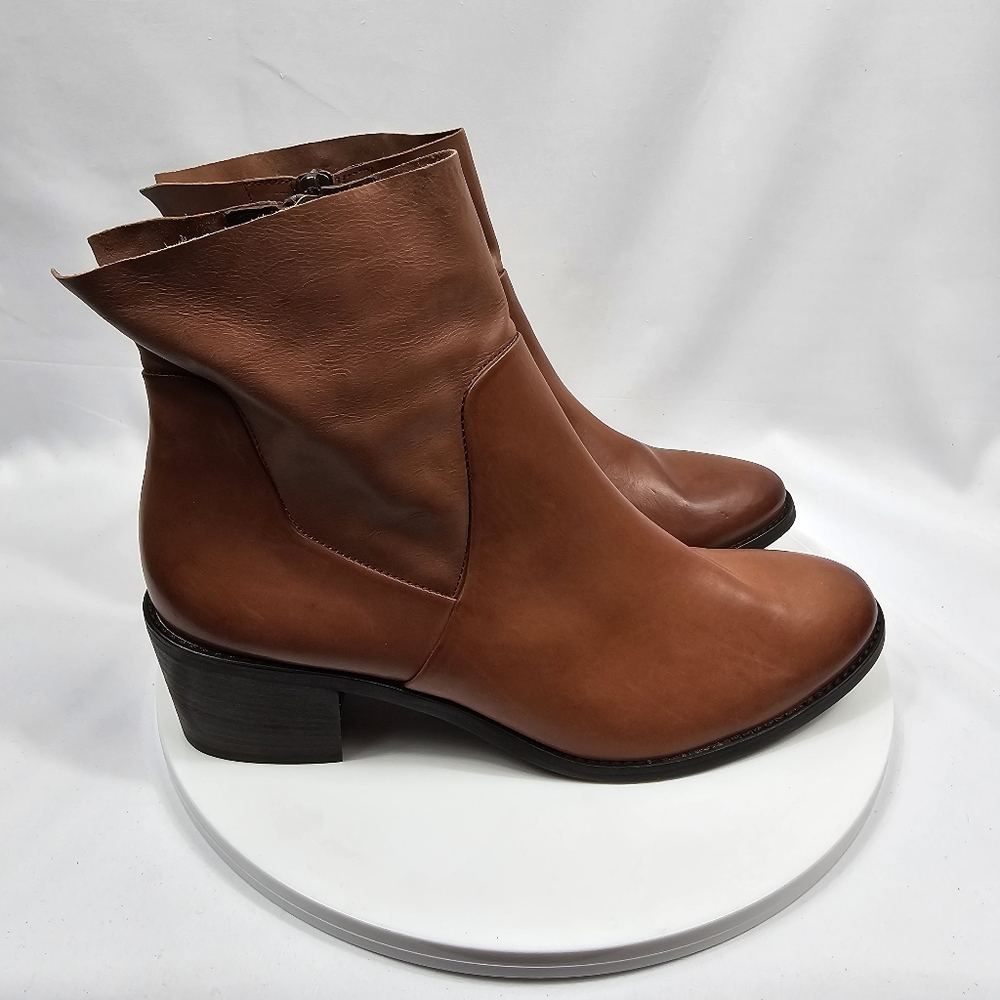 NWOT Paul Green Suzette Bootie Ankle Boot Heel Leather Zipper Brown Cognac 6.5 9 - Picture 5 of 16